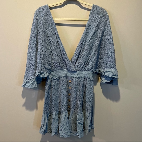 Free People Lace Romper, Blue, Size L - Picture 2 of 5